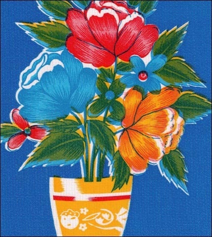 55 x 55 Flower Pot Blue Oilcloth Tablecloth