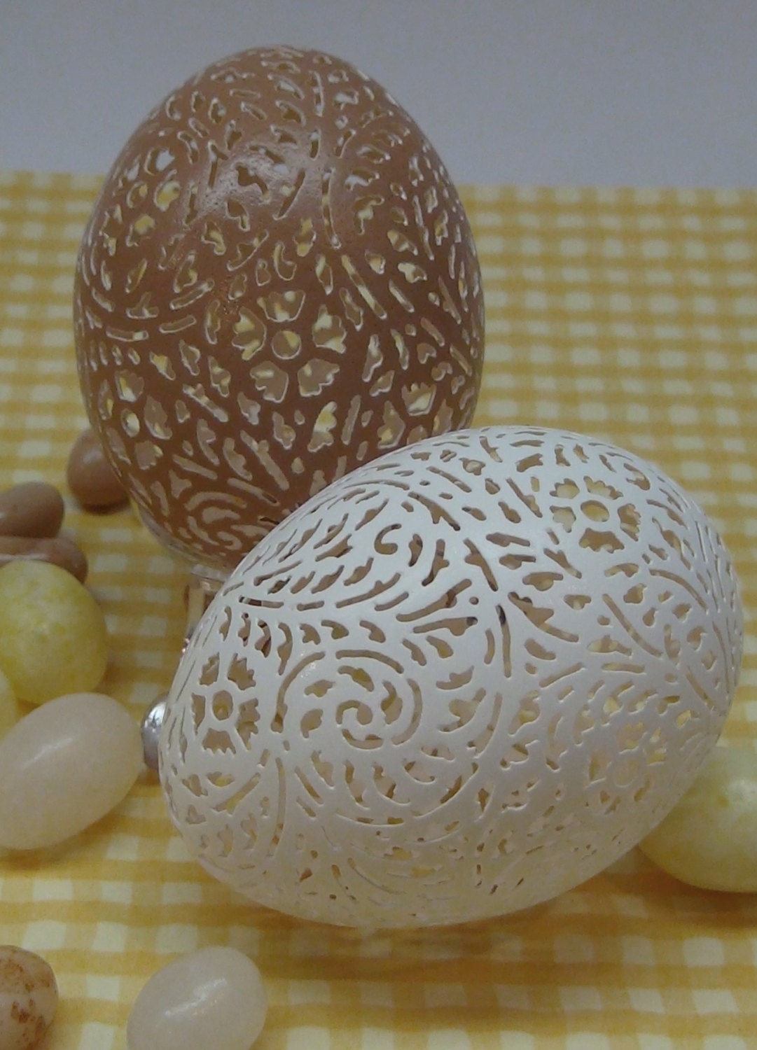 MADE TO ORDER -  Hand Carved Victorian Lace Chicken Egg - Full Floral