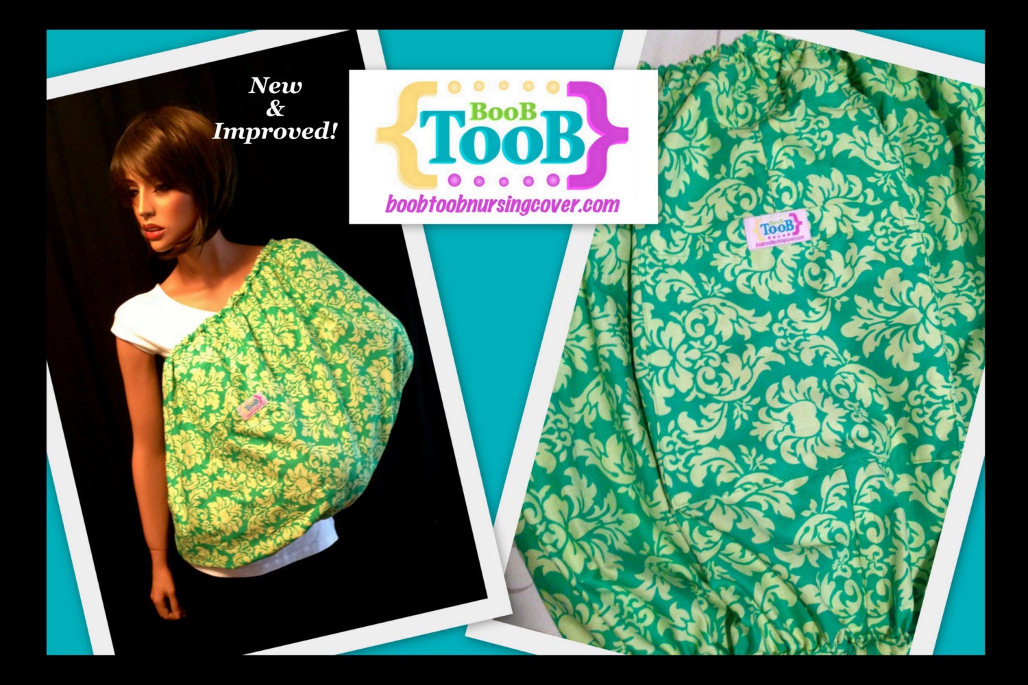 3 Year Birthday SALE. New and Improved Green Sprouts Damask BooB TooB Nursing Cover with POCKET