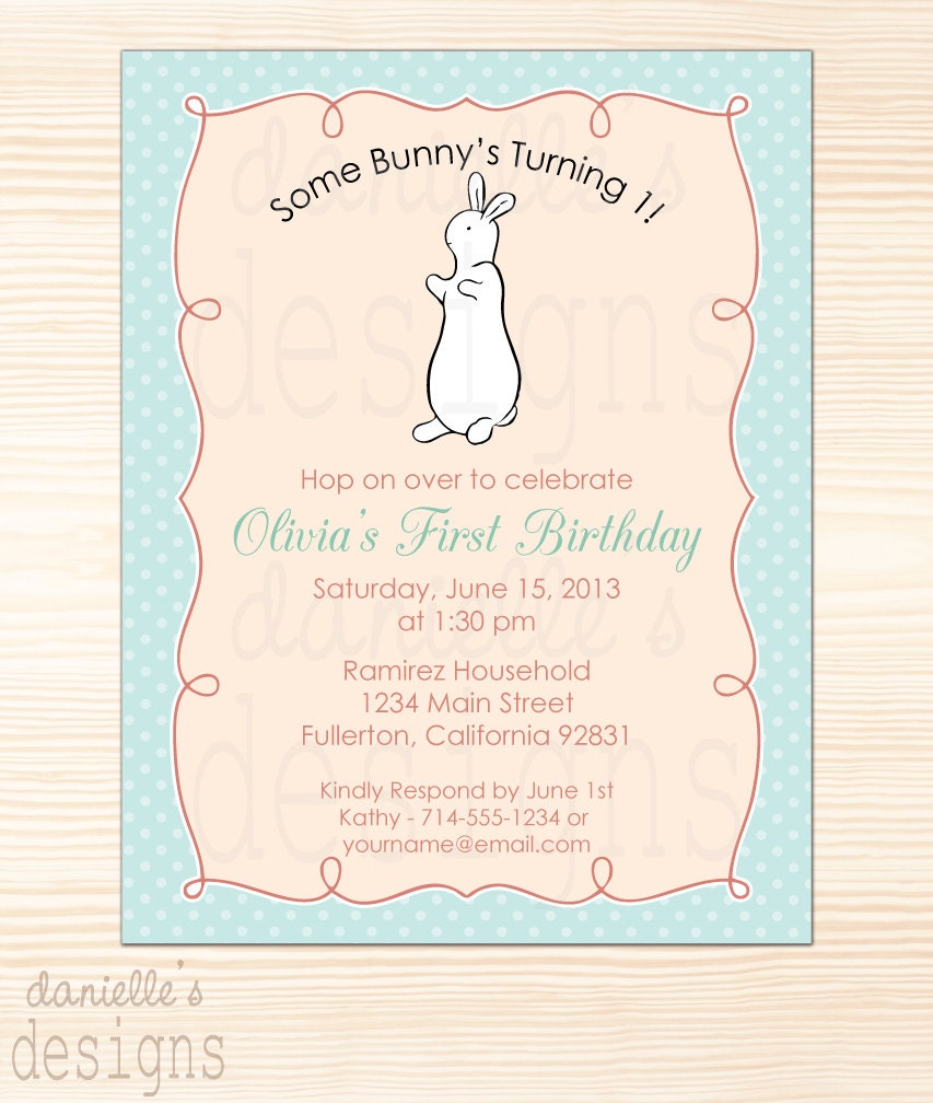 Pat the Bunny Inspired Personalized Birthday Invitations - 1st Birthday - Printable Digital JPEG File
