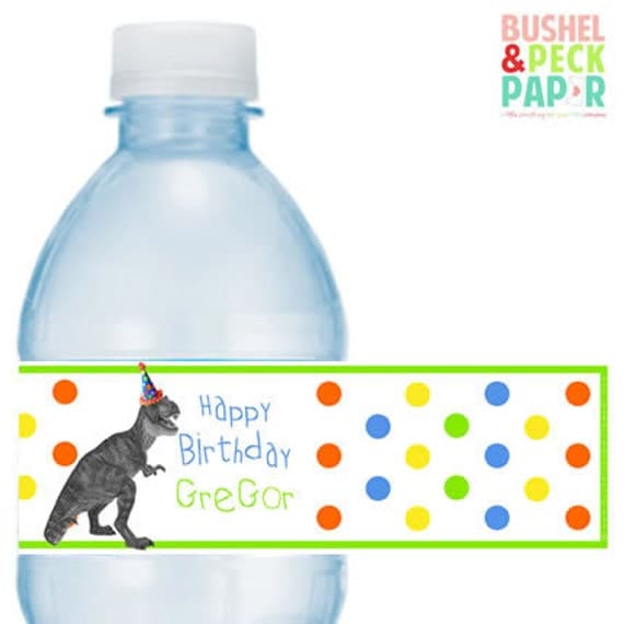 Dino Party Water Bottle Labels Il_570xn