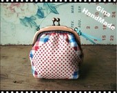 Checkered and Strawberry  Metal frame purse/coin purse / Coin Wallet /Pouch / Kiss lock frame bag-GinaHandMade