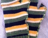 SALE Recycled Wool Sweater Fingerless Gloves in Green and Blue Stripe