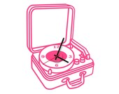 vinyl record player clock. A real working clock movement with vinyl record player decal