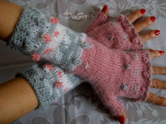 WOMEN  MOHAIR  GLOVES  -  Hand Knitted, Fingerless, Mittens, Winter, Elegant, Warm, Romantic, Wrist warmers, Hand made, Feminine, Cozy