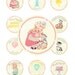 Digital PRINTABLE Vintage Birthday Tea Party Girl Kitty Daughter Children Nursery Cupcake Cake Topper Circle Label Tags Sheet Images Sh293