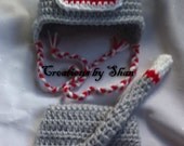 Newborn Sock Monkey Diaper Cover with Tail and Hat  Red White Grey Photo Prop OFG Team Team Madcap