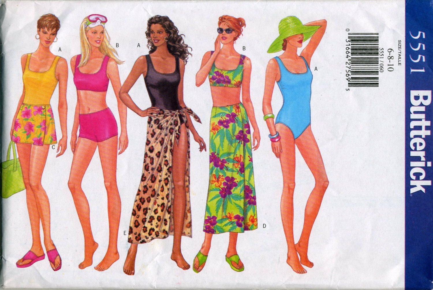 Swimsuit and Cover-Up Sewing Pattern - Butterick No. 5551 - Sizes 6-8-10