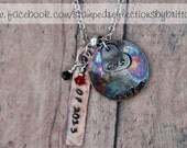 Graduation Necklace - Sterling Silver Hand-Stamped Unique Heart Pendant with Swarovski Crystal Charms
