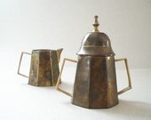 Brass Creamer & Sugar Bowl, Vintage Serving Set, Rustic Table Setting