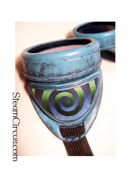 Blue Steampunk Circus Goggles - Cup Style - "Grungy" - Many Lens Colors Available - FREE DOMESTIC SHIPPING