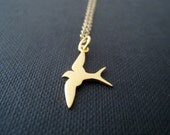 Gold swallow bird necklace, simple bird charm necklace, layering piece, 14k gold filled chain