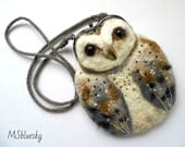 Barn OWL Wet Felted coin purse,Shoulder Bag,Ready to Ship with bag frame metal closure Hand made  gift for her