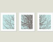 Modern Tree Branches Digital Print Set, Woodland Home Decor - Blue and Brown - Contemporary Wall Art Illustration