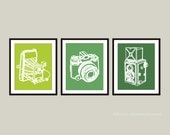 Vintage Cameras Print Set - Modern Retro Home Decor - Photographer Gifts - Emerald Green Ombre - Wall Art - Spring Summer 2013