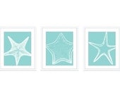 Starfish Digital Print Set - Aqua Blue - Vintage Modern Wall Art -  Nautical Home Decor - Spring Summer