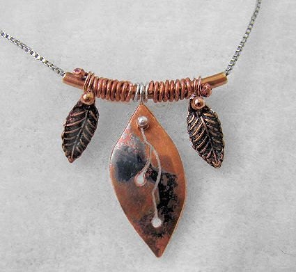 Three leaf copper wire-wrapped necklace