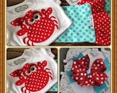 Crab Girl Outfit Set - Boutique Custom Toddler baby clothes - Ruffle Pants and Embroidered Shirt 6-12 mo 18 mo 24 mo 2t 3 4 5 6