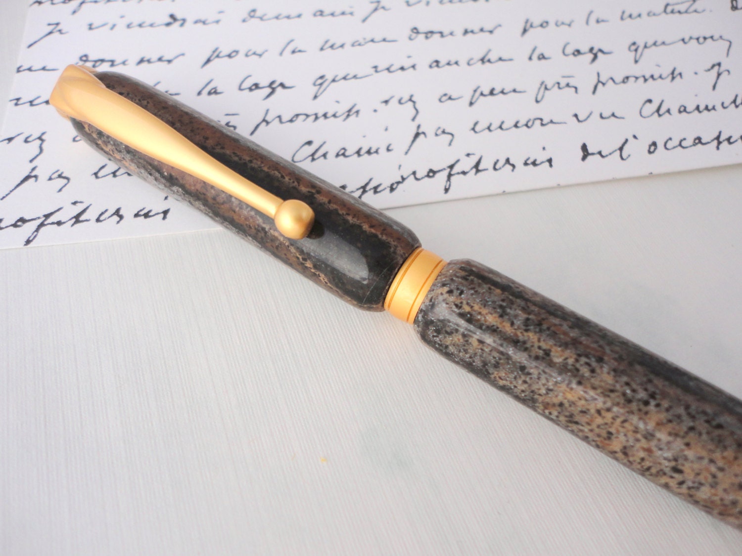 Pen made of Upcycled Corian in Smoky Black with Silver Metallic Swirls - great idea for him