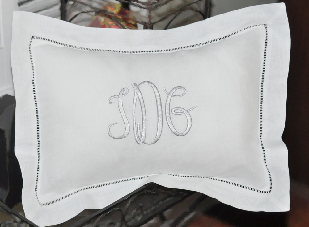 Monogrammed Pillow 11 x 15 Hemstitched Linen