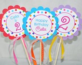 3 Centerpiece Sticks - Girls 1st Birthday - Colorful Polkadots - Birthday Party Decorations