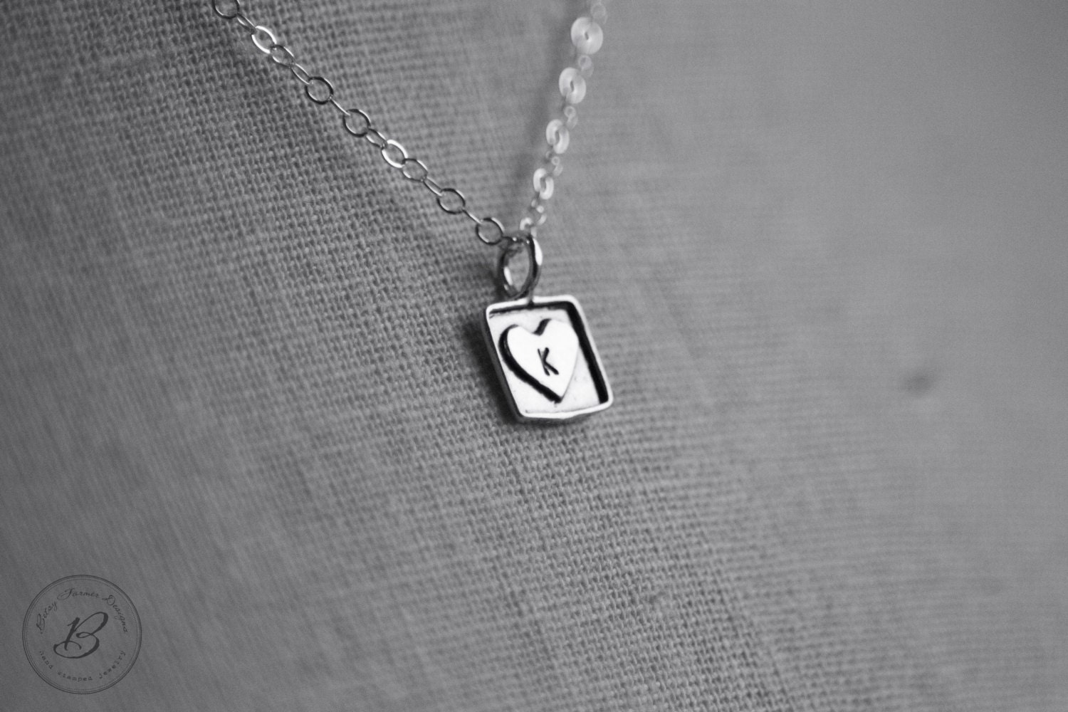 Itty Bitty Heart Charm Necklace - Hand Stamped Initial - Sterling Silver - Personalized