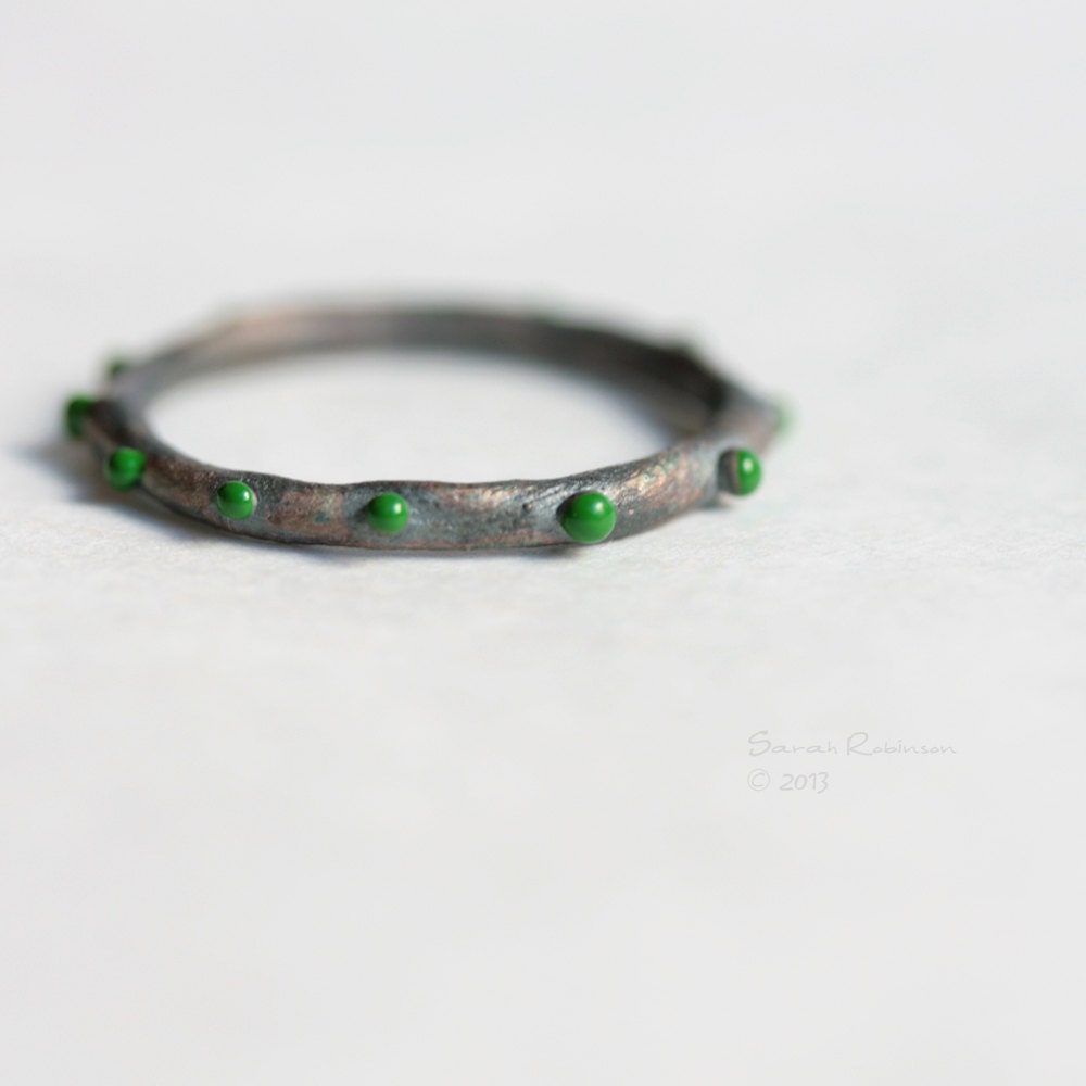 Spring Green Dots Ring Black Bubbles Sterling T11