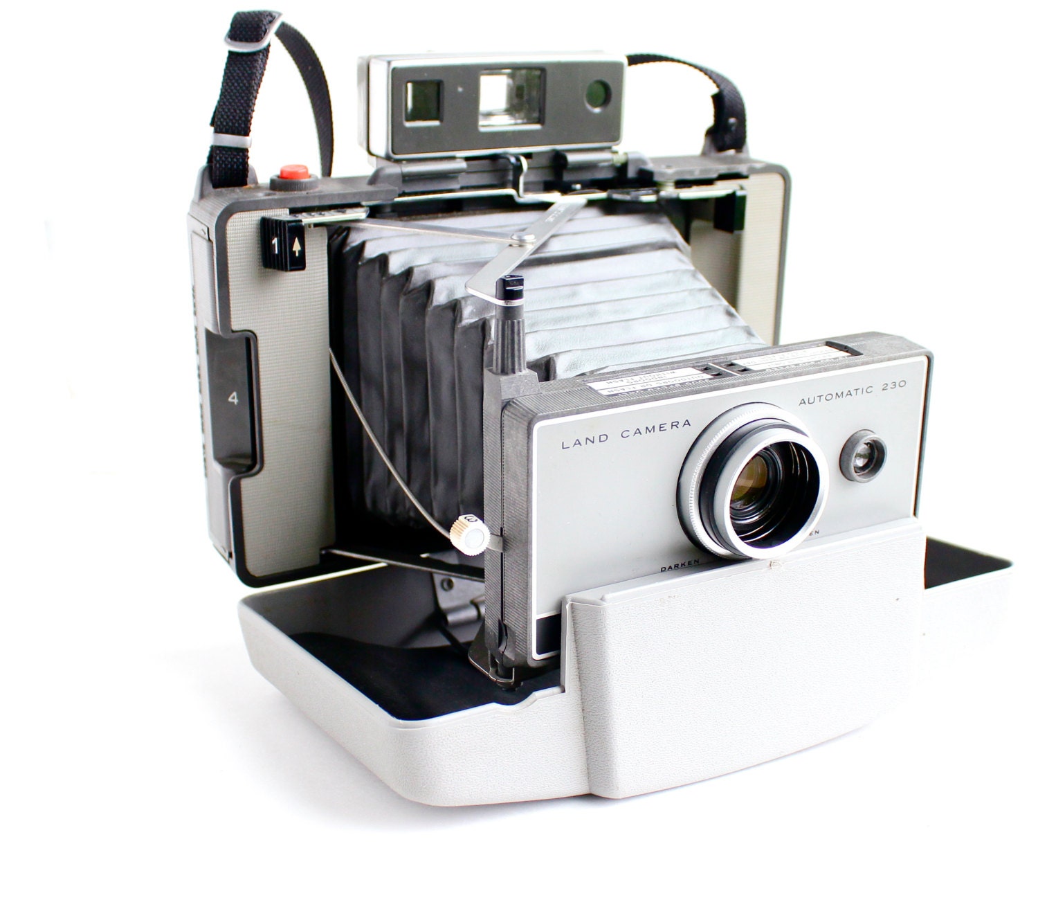Vintage Polaroid Automatic 230 Land Camera With Hard Case - 1960s Instant Fold Up Accordion Photography / Retro Home Decor