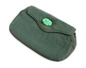 Antique Art Deco Clutch - 1930s 1940s Green Carry Pouch With Wrist Belt Strap / Vintage Purse