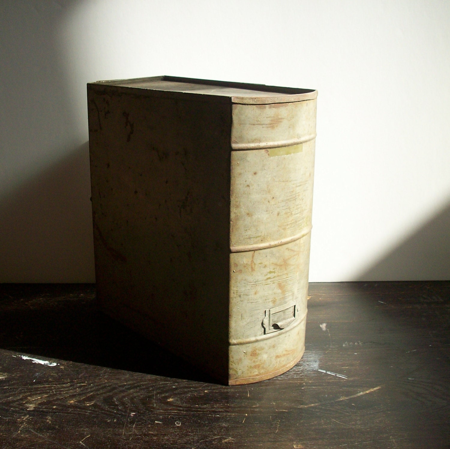 Vintage Metal Book File / Hinged with catch / Shelf Organizer / Metal File Case / Rustic Distressed