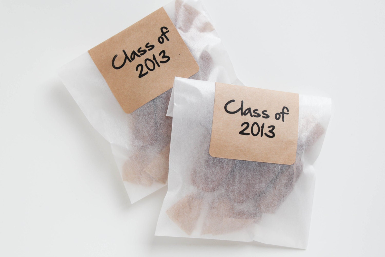 Class of 2013 Graduation Party Favors - Fleur de Sel Caramels White Glassine Envelopes - 25 Guests