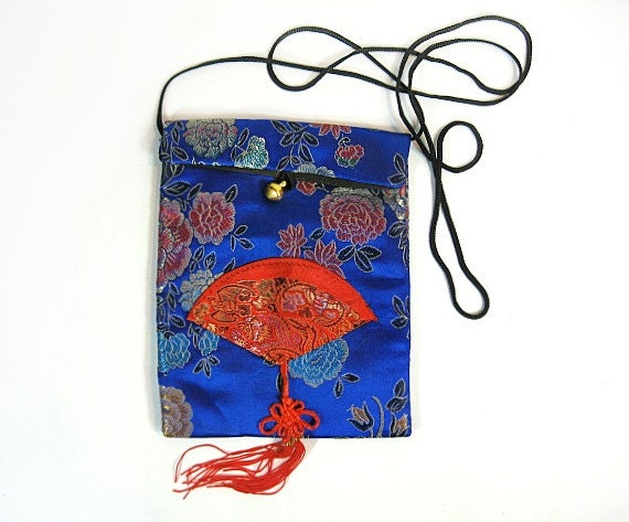 Small Shoulder Purse Asian Design Blue and Red