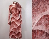 Vintage 1970s Dress Knit Jersey Belted Pink Woodlands NOS with Matching Scarf