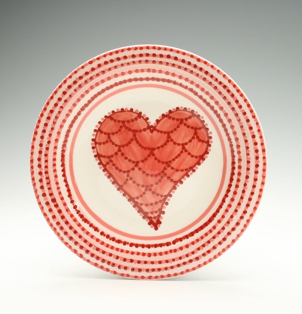 Pinks and Reds Bohemian Heart Plate Hand Painted Salad Plate Dinnerware