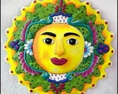 17" Hand Painted Metal Sun Wall Hanging - Recycled Haitian Steel Drum Garden Art - M-105-GR-17