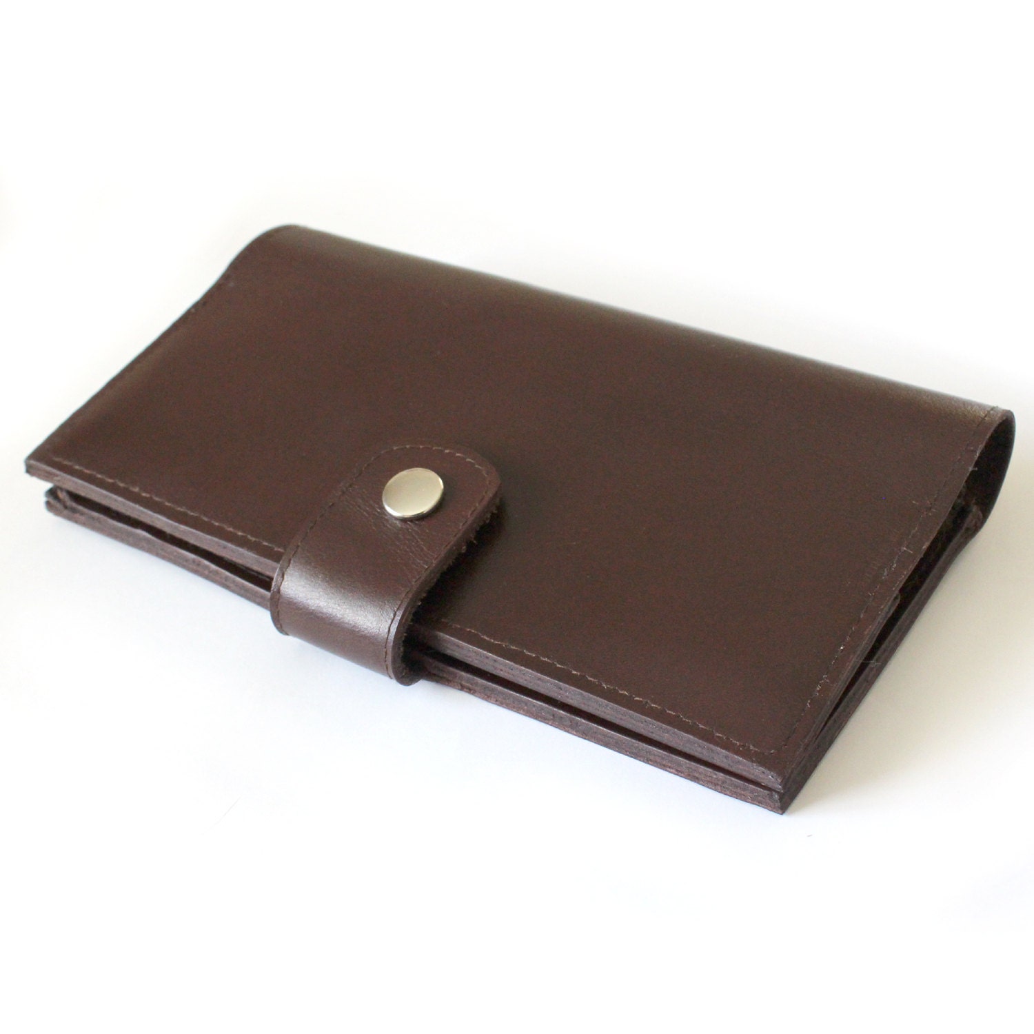 Women's leather clutch wallet in dark chocolate brown leather
