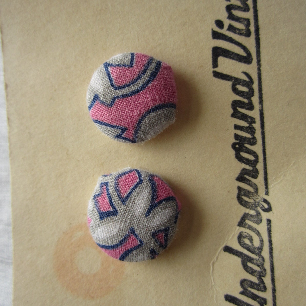 Feedsack and quilt covered earrings-Pink, White, and Navy