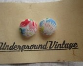 Feedsack and quilt covered earrings-Pink, Yellow, Blue, White