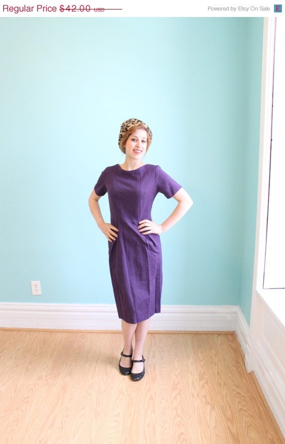 Sale Dress 1950s Vintage 50s Purple  Rockabilly Sheath Mad Men Dress M Medium Plum