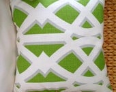 Designer Decorative Pillow Cover - Bright and Bold Lattice - 18" Square - Kelly Green, Navy, Mandarin Orange, Sunny Yellow