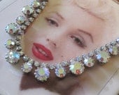 10percent Off (use code marchmadness) 40s Large Brilliant MINT Irridecent Clear Large Glass Rhinestone MINT Bridal Necklace