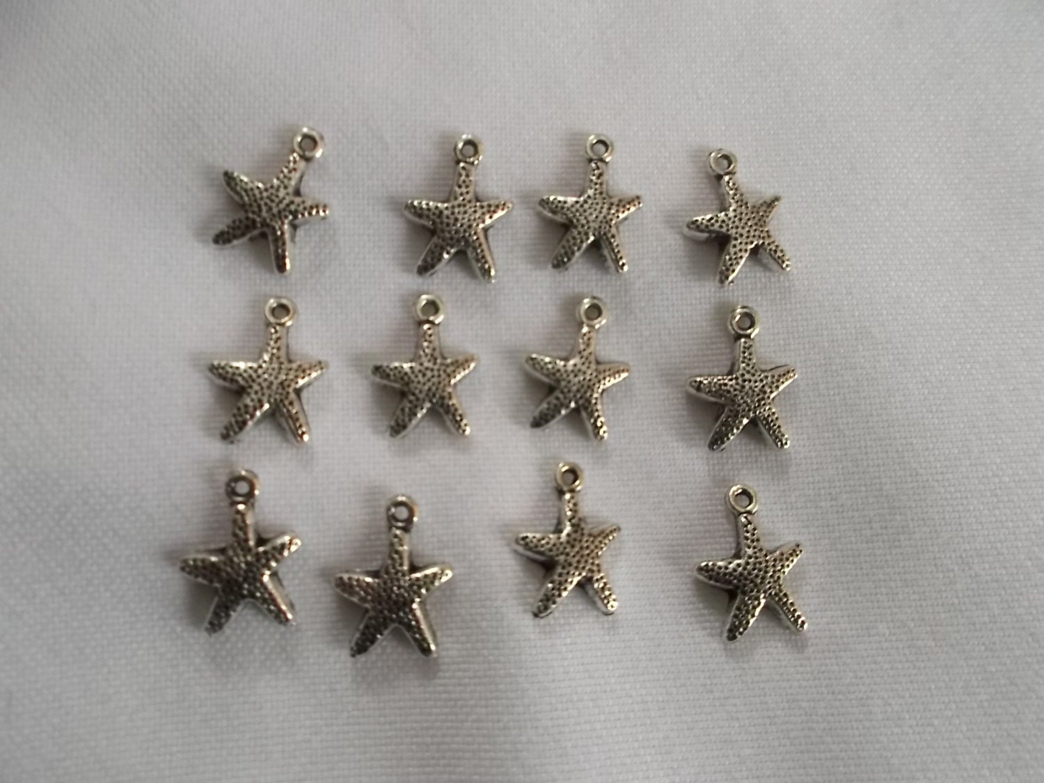 Set of 12 Small Pewter Starfish Charms