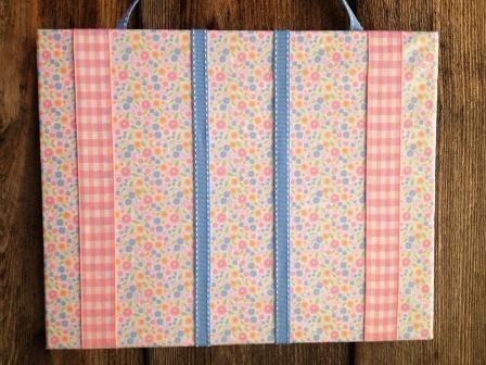 Pastel Floral in Pink, Blue, Orange and Green with Pink and White Gingham Ribbon Hairclip Holder Board