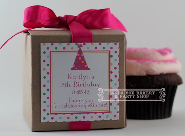 Polka Dot Party Hat- One Dozen Personalized Cupcake Mix Birthday Party Favors