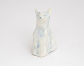 Ceramic cat figurine in washy blue and cream
