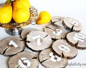 Wood Table Numbers painted on Tree Branch Slices