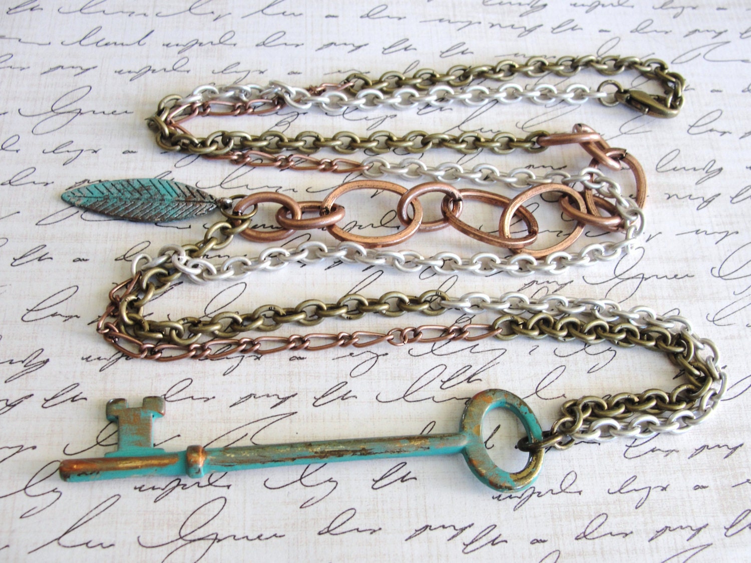 Long handpainted key necklace with multi style chain
