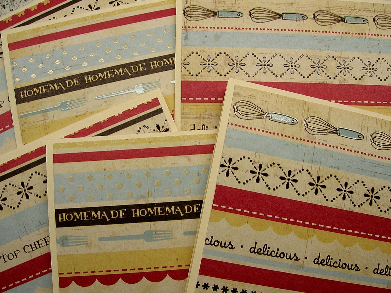 Kitchen Recipe Cooking Blank Notecards - Set of 6 - Notes, Thank Yous