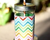 Rainbow Chevron Mason Jar cup  24 oz large Tumbler with fabric sleeve- travel mug - teachers gift - mothers day- candy swirl straw included