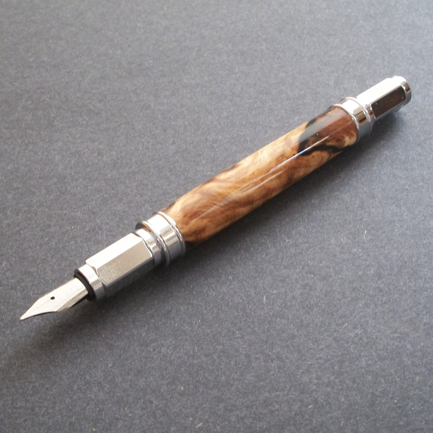 Hand Turned Fountain Pen, Spalted Beech Wood